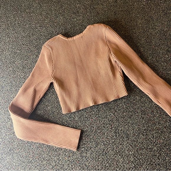 FOREVER21 NWT Beige Sparkly Ribbed Cropped Cardigan Knit Sweater Shrug Shirt S - Picture 8 of 16